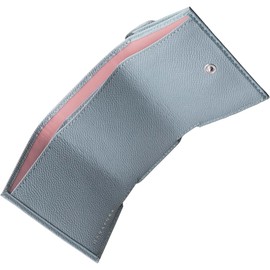 HANATORA SA03-B Genuine Leather Mini Wallet, Italian Leather, Trifold Wallet, Thin, Small Wallet, Slim, Compact, Card Case, Women's, Men's, Coin Purse, Simple, Trifold Wallet, blue run + pink