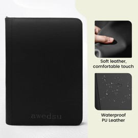 Premium Zipper Trading Card Binder, 9-Pocket PU Leather Collection Album, 360-Pocket Side-Loading Card Holder with Protective Pages for Sports, Game and Collectible Cards, Red