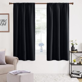 NANWEI Cortinas Blackout para Recamara con Aislamiento Térmico, Cortinas para Sala 100% Poliéster Tela, Reducción de Ruido, Suave Cortinas con Bolsillo para Barra, 2 Paneles, 106.6 x 160 cm, Negro