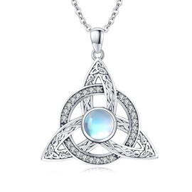 Celtic Knot Necklace for Women 925 Sterling Silver Celtic Moonstone Pendant Necklace Trinity Celtic Knot Necklace Celtic Jewelry for Women