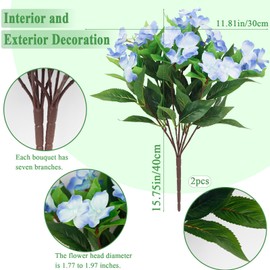 2 Pcs Faux Flowers Outdoor Impatiens UV Resistant Fake Silk Impatiens Flowers Blue Artificial Flowers Impatiens Bushes for Outdoors Planter Pot Hanging Basket Porch Patio Decor