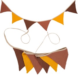 G2PLUS Nursery Fabric Bunting, Baby Bunting for Nursery, 6PCS Double Side Cloth Triangle Banner, Coffee and Yellow Cotton Bunting Banner for Nursery/Bedroom/Baby Shower Decor, 1.9m