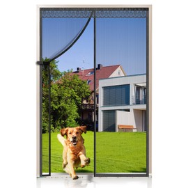 Fiberglass Magnetic Screen Door, Anti Mosquito Mesh Fly Curtain with Full Frame Hook&Loop Easy to Install Fiberglass Mesh Curtain Anti Mosquito (95x210 cm, Black)