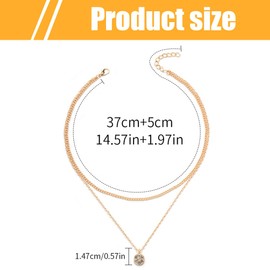 RAMGLYO Layered CZ Crystal Pendant Necklace Round Solitaire Pendant Necklace Sparkling Crystal Necklace Bridal CZ Necklace Chain Jewellery for Women and Girls (Gold)