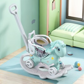 Leavader Rocking Horse for Toddlers, Multifunctional 4 in 1 Design Kids Rocking Horse, Toddler Ride on Toys, Balance Bike, Push Cart with Detachable Board, Ideal Gift for Children (Bule - XL)