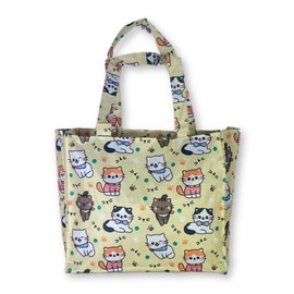 NextStyle Small Women's Plastic Bag Nylon Reusable Shopping Bag Shopper Bag Bags Zip Casual Universal Pattern Kitten 30 cm Gift Idea Christmas Mum Pattern, Pattern P.1 Yellow