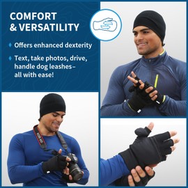 TrailHeads Convertible Gloves Winter Gloves Men - Mittens Winter Convertible into Fingerless Gloves Men - Running Thermal Gloves Winter Men - Running Gloves Men - Small - Medium