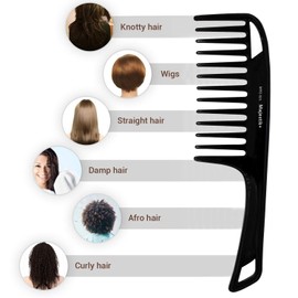 Wide Tooth Hair Comb Argan Oil Infused With Comfortable Handgrip Handle - Detangling Comb for Thick Curly Medium to Long Hair in Black