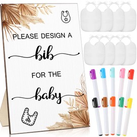 Roowest 26 Pcs Baby Bibs and Game Set Baby Shower Game Sign 15 White Feeder Bibs 10 Fabric Markers for Gender Reveal (Fallen Leaves)