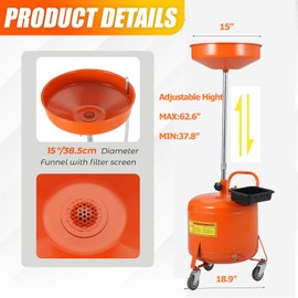 8 Gallon Waste Oil Drain Tank, Portable Air Operated Drainer With Adjustable Funnel Height 38"-65", Portable Oil Drain Container,15" Funnel Fluid Fuel Transfer Drainage With 360° Wheels & Toolbox
