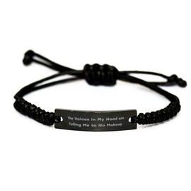 The Voices in My Head are Telling Me to Go Makeup. Makeup Black Rope Bracelet, Fancy Makeup Gifts, Engraved Bracelet for Friends