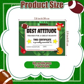 CJiangpo 60Pcs Football Achievement Award Certificates - Soccer Award Certificates End of Season Football Team Player Gifts, Student Recognition Sports Ceremony Certificate of Achievement for Kids