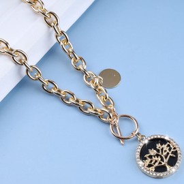 Atentuyi Punk Chain Cuban Chunky Choker Gold Chain Layered Necklaces CZ Pendant Coin Necklace Tree of Life Necklace Thick Chain Collar Necklace Jewellery for Women and Girls