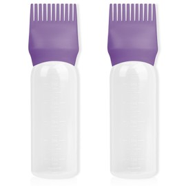 BLAAROOM Root Comb Applicator Bottle 6 Ounce, 2 Pack Hair Oil Applicator Bottle, Hair Dye Bottle Applicator Tools with Hair Oil Dispenser Root Comb Brush for Hair Oiling Applicator - Dark Purple