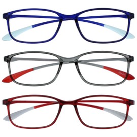 OPULIZE-Paquete de 3 anteojos de lectura superligeros Ice Azul Gris Rojo Mujer Hombre RRR6137Z +3.50