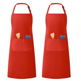 LivinEase Unisex Adjustable Bib Aprons - Stylish Chef Aprons with Double Pockets for Men and Women – Ideal for Cooking, Gardening, and Barbecue Aprons (Red, Pack of 2)
