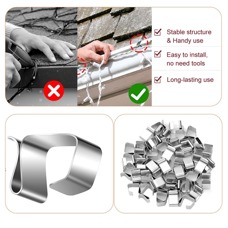 MOROBOR 60Pcs Gutter Hooks, Galvanized Clips for Hanging Outdoor Lights,