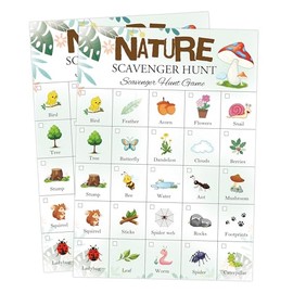 30 Pcs Nature Scavenger Hunt Cards 5x7 Inch-Activity Card Set for Car Trips, Camping & Outdoor Adventures - Educational Team Games for Family Travel & School Field Trips