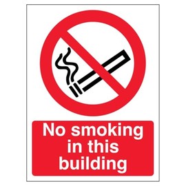V Safety No Smoking In this Building - Portrait 150 x 200mm - 2mm Rigid Plastic Safety Sign