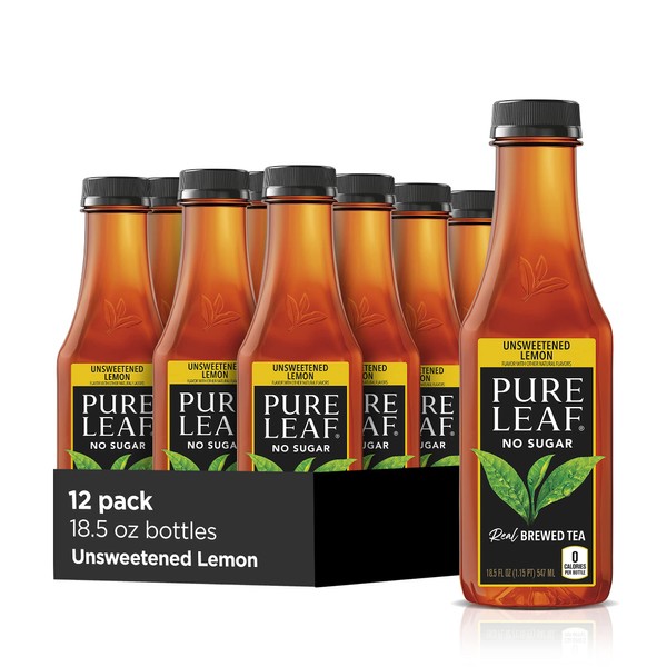 Pure Leaf Iced Tea Unsweetened Black Tea with Lemon, Unsweetened, 18.5 Fl Oz (Pack of 12)