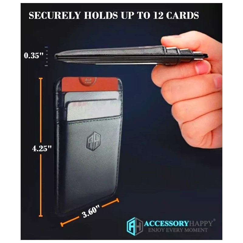 Front AH Mens Slim Wallet, Minimalist Thin Front Pocket Leather