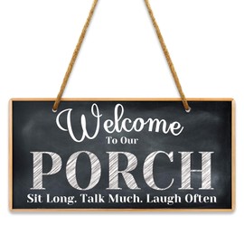 Welcome to Our Porch Sign Front Porch Wall Decor Outdoor Rustic Farmhouse Home Decor Outdoor Decoration for Patio Front Door Garden 10x5 Inches PVC Hanging Plaque 2 Holes for Easy Hanging