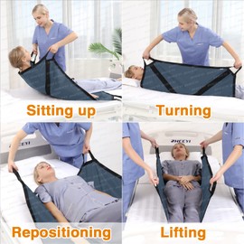 ZHEEYI Multipurpose 39" x 36" Positioning Bed Pad with Reinforced Handles - Reusable & Washable Patient Sheet for Turning, Lifting & Repositioning - Double-Sided Nylon Fabric, Gray