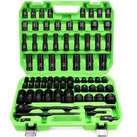 SWANLAKE 1/2" Drive Impact Socket Set, 66-Piece Standard SAE (3/8"-1-1/4") and Metric (8-24mm) Size, 6 Point, Cr-V, 1/2-Inch Drive Ratchet Handle, Drive Extension Bar, Impact Universal Joint