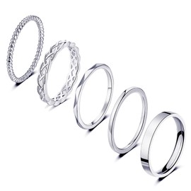 Honsny Rings Stacking Rings for Women Stackable Silver Rings Thin Rose Band Ring Set Simple Midi Thumb Finger Ring Size 4-11