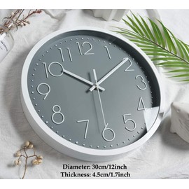 Modern Wall Clock, 12 Inch Silent Non-Ticking Nordic Style Wall Clocks for Living Room, Office, Bathroom, Kitchen