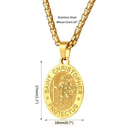 WHLHMK Stainless Steel Saint St Benedict/Christopher/Michael/Jude/Jesus/Virgen de Guadalupe/Virgin Mary Oval Medal Necklace for Men, Religious Gift Catholic Jewelry for Women Men (24 Inch Chain)