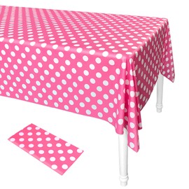 ELECLAND Pink Polka Dot Tablecloth Plastic Table Cover 137cmx274cm Pink Tablecloth Rectangle Table Cover Circus Tablecloth for Baby Shower Party Decor, Wedding, Birthday Party Decorations