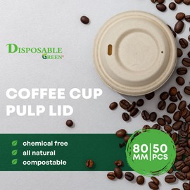 DISPOSABLE GREEN - Cup Lid for NEXTGEN Coffee Cups, Coffee Cup Lids Suitable for Single-Wall Disposable Coffee Cups, Made from Sugar Cane Pulp, Fits 6 & 8oz Disposable Coffee Cups, 50 Pack