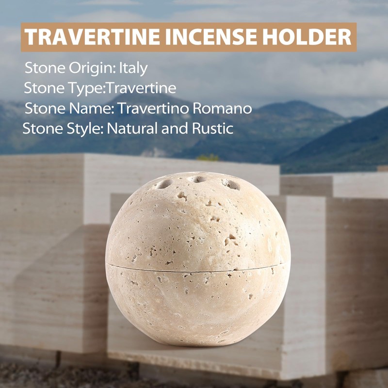 BCS Natural Travertine Incense Cone Holder, Resin Incense Burner for