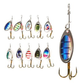 Keenso Señuelos de Pesca, 10 Piezas Señuelos de Pesca Cebos de Cuchara de lubina realistas Señuelos Topwater Soft Hard Spinnerbait Set Cebo para Peces