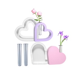 Xidmold 2Pcs Heart Vase Resin Molds, Plant Propagation Station Resin Mold with 2pcs Test Tubes, Planter Mold for Propagating Hydroponic, Home Office Desktop Decor