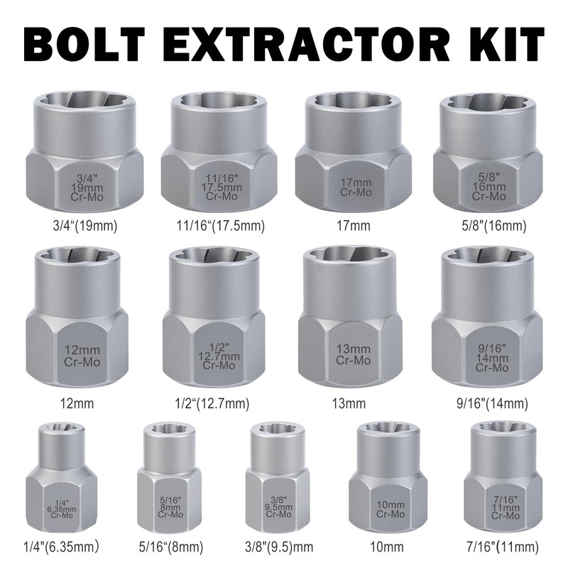 Bolt Extractor Kit, 14 PCS Impact Bolt & Nut Remover