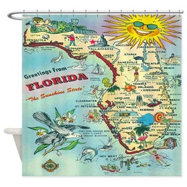 Vainbutry Waterproof Fabric Shower Curtains Vintage Florida Greetings Map Decorative Fabric Shower Curtain 70x70in