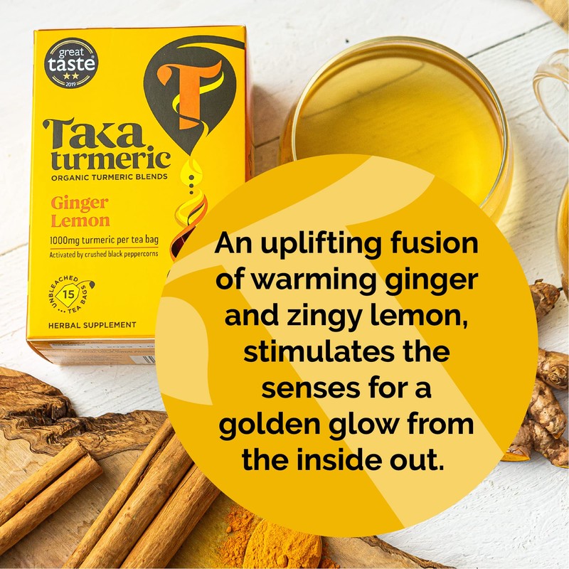 Taka Turmeric, 1 pack (15 Teabags) Organic Lemon and Ginger