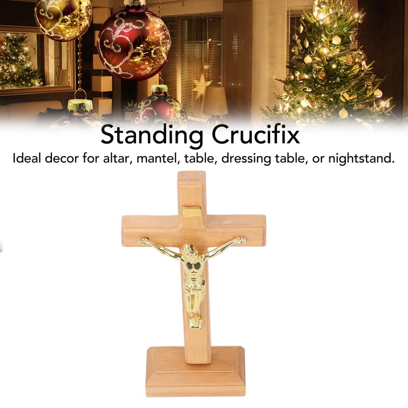 Pwshymi Standing Cross Sturdy Base Handmade Crucifix Table Cross for