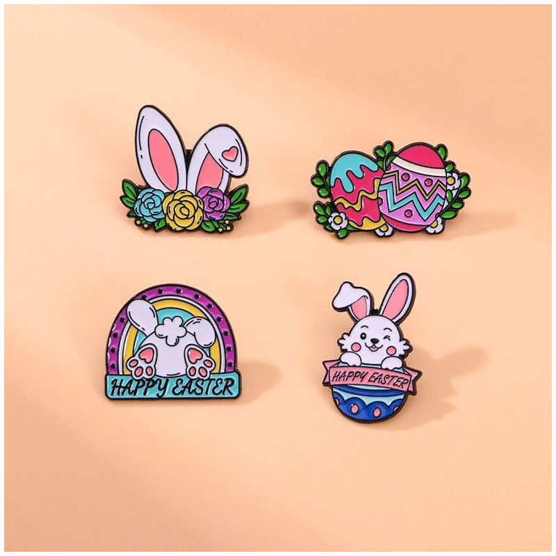 2PCS Cute Easter Rabbit Brooch Pin Set Happy Easter Bunny