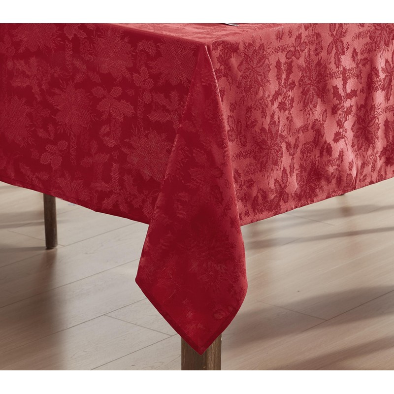 Newbridge Carol Damask No Iron Soil Release Holiday Tablecloths, 52"