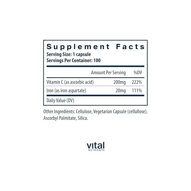 Vital Nutrients Hierro Plus 200 Apoya Cognición Saludable Niveles Energía