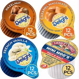 Coffee Creamer Singles Variety Pack - 48-Count Assorted Non Dairy Liquid Coffee Creamers - 4 Flavors: French Vanilla, Hazelnut, Caramel Macchiato & Half and Half - For International Delight Fans