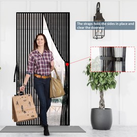 YRH Magnetic Fly Screen Door,New Side Buckle Design,Heavy Duty Mesh,Self Sealing - Upgrade Enhanced Screen Mesh,Powerful Magnets,Full Frame Magic Tape Screen Door No Gap,Black - 80 × 200 cm