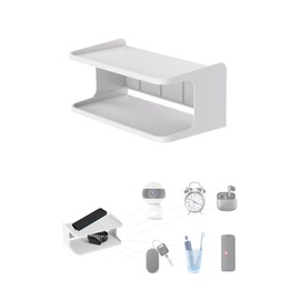 Bedside Shelf Accessories Organizer for Bedroom Bedside Wall Organizer Universal Bedside Shelf Wall Mount for Glasses/Remote/Earphone/Cell Phone and More (White)