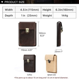 Hiram Leather Pencil Case, Portable Genuine Leather Fountain Pen Storage Box with Secure Lock Vintage Leather Pen Holder for School Business Trip, 9053-coffee, Classic