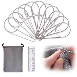 Round Knitting Needles, Metal Circular Knitting Needles, 11 Sizes, Circular Knitting Needles Set, Knitting Needles Starter Set for Socks, Jumper Collar and Sleeves, with Ruler, Waterproof Bag
