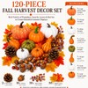 120-Piece Fall Harvest Decor Set with Artificial Mini Pumpkins and