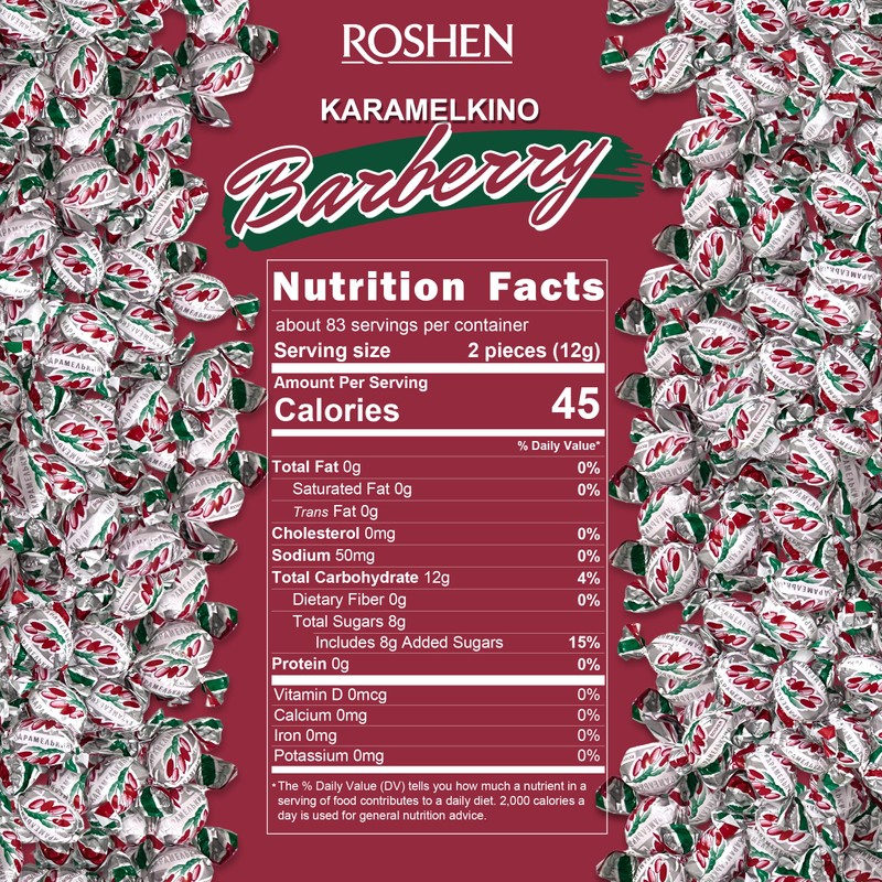 Roshen Hard Candies "Karamelkino" Barberry Kosher and Halal, Delicious, Flavorful